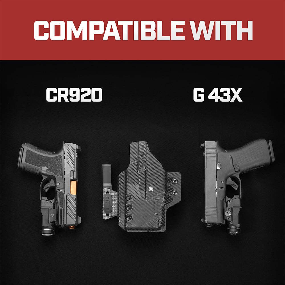 Front view of Tulster ARC IWB light-bearing holster for Shadow Systems CR920 Streamlight TLR-7 Sub, left-hand draw - Image 3