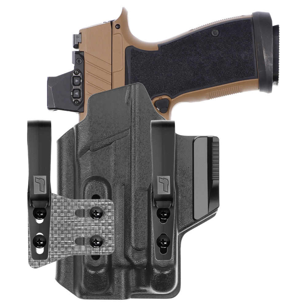 Front view of Tulster ARC IWB light-bearing holster for Sig Sauer P365 DH3 AXG Foxtrot2R, left-hand draw. - Image 1