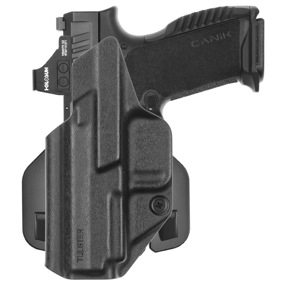 Front view of Tulster Range+ OWB optic-ready holster for Canik Mete MC9 Prime, left-hand draw. - Image 1