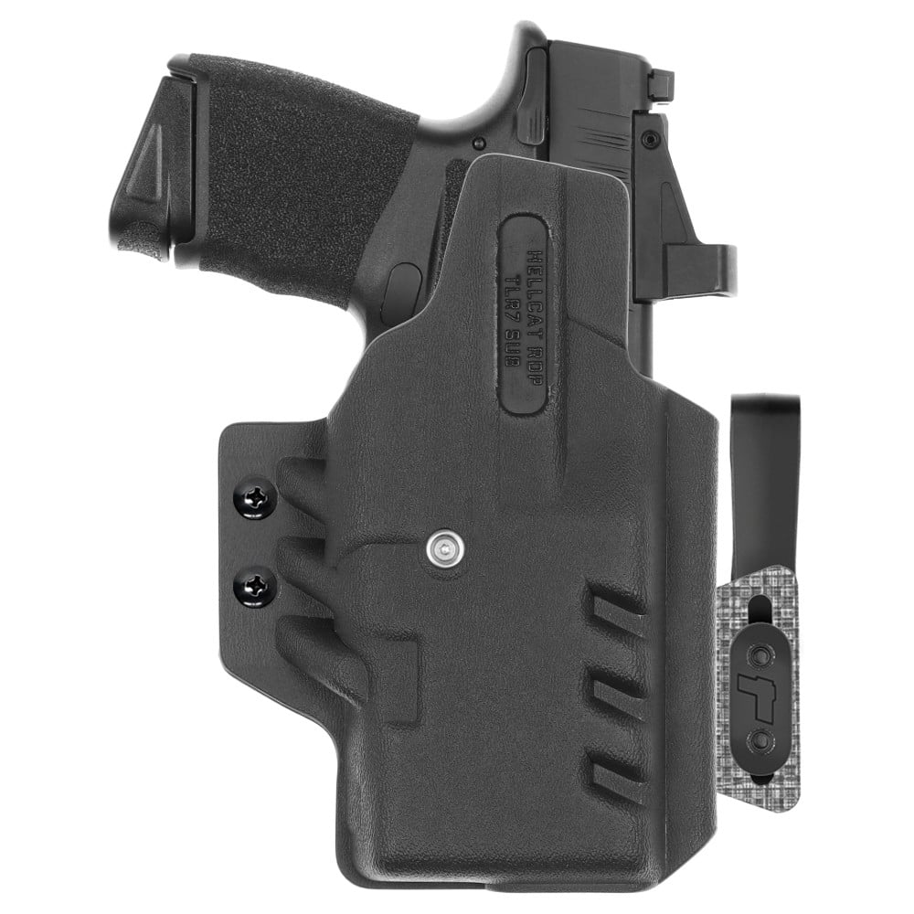 Front view of Tulster ARC IWB light-bearing holster for Springfield Hellcat, left-hand draw. - Image 2