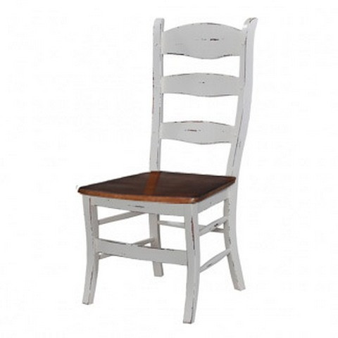 Peg & Dowel Ladder Back with Wooden Seat White Antique Teak Brown