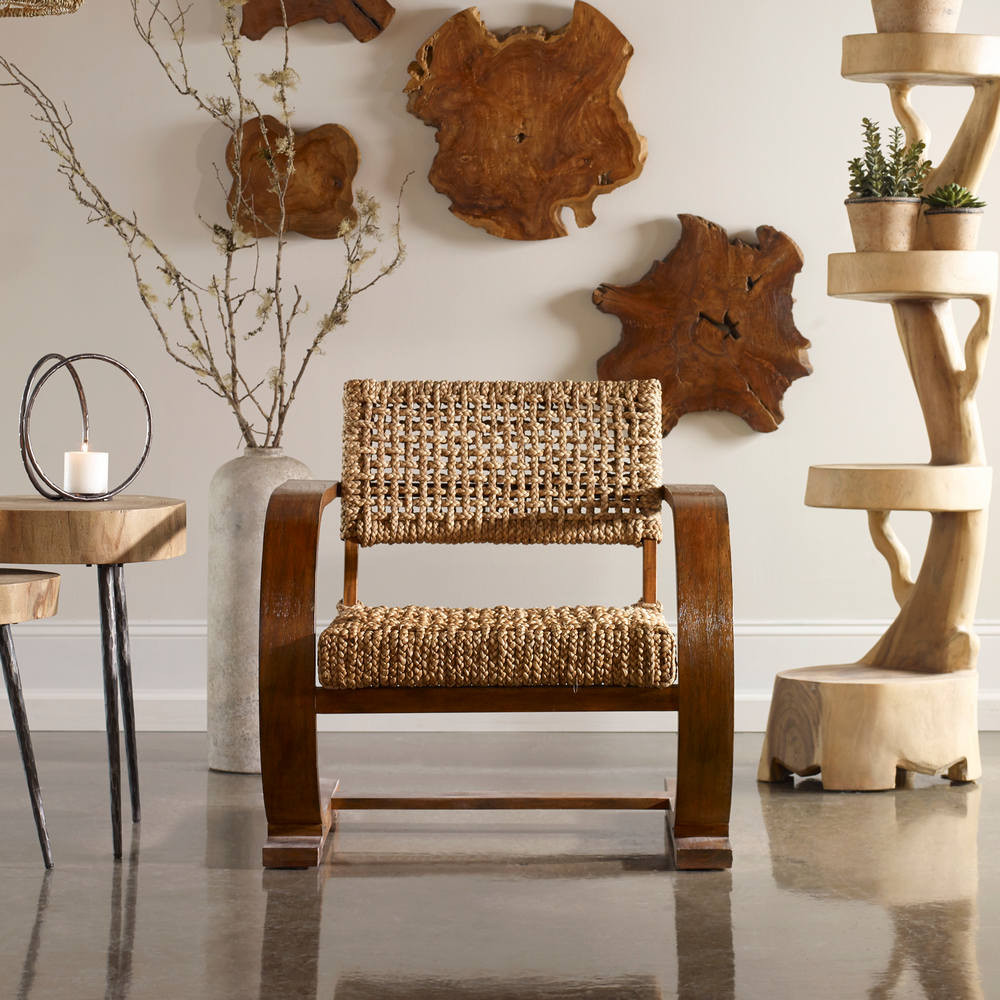 Rehema Natural Woven Accent Chair Boho Chic Style Accent Chair