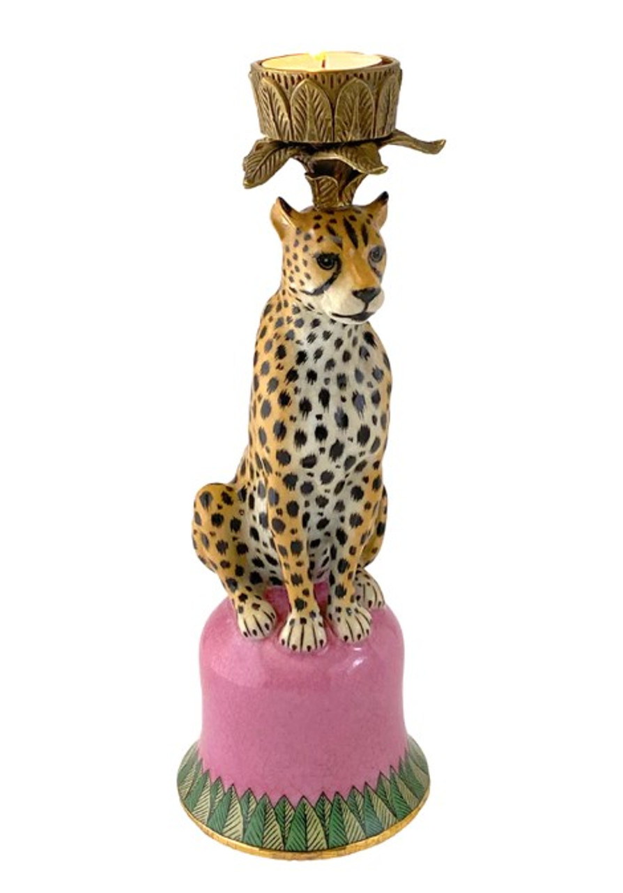 Cheetah Bookends Set of Two in Porcelain with Brass Base at