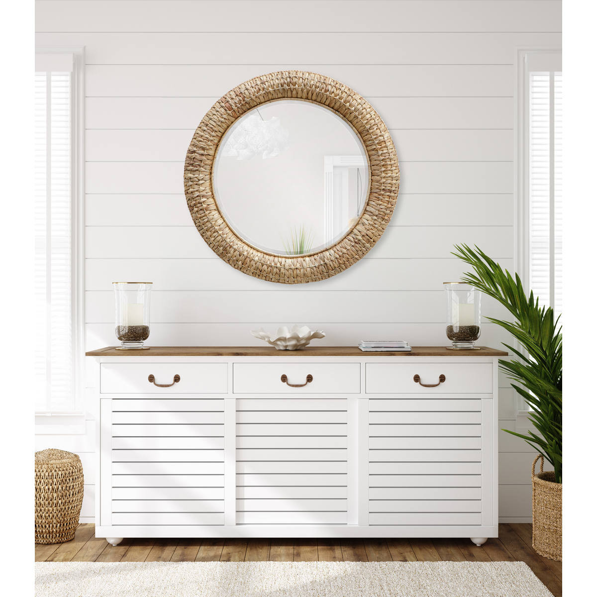 Twisted Seagrass Round Mirror | Coastal Style Wall Mirror