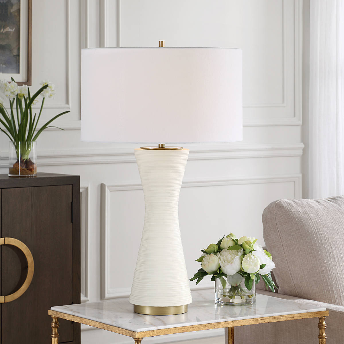 Ridgeline Matte White Table Lamp Mid-Century Modern Style Table Lamp