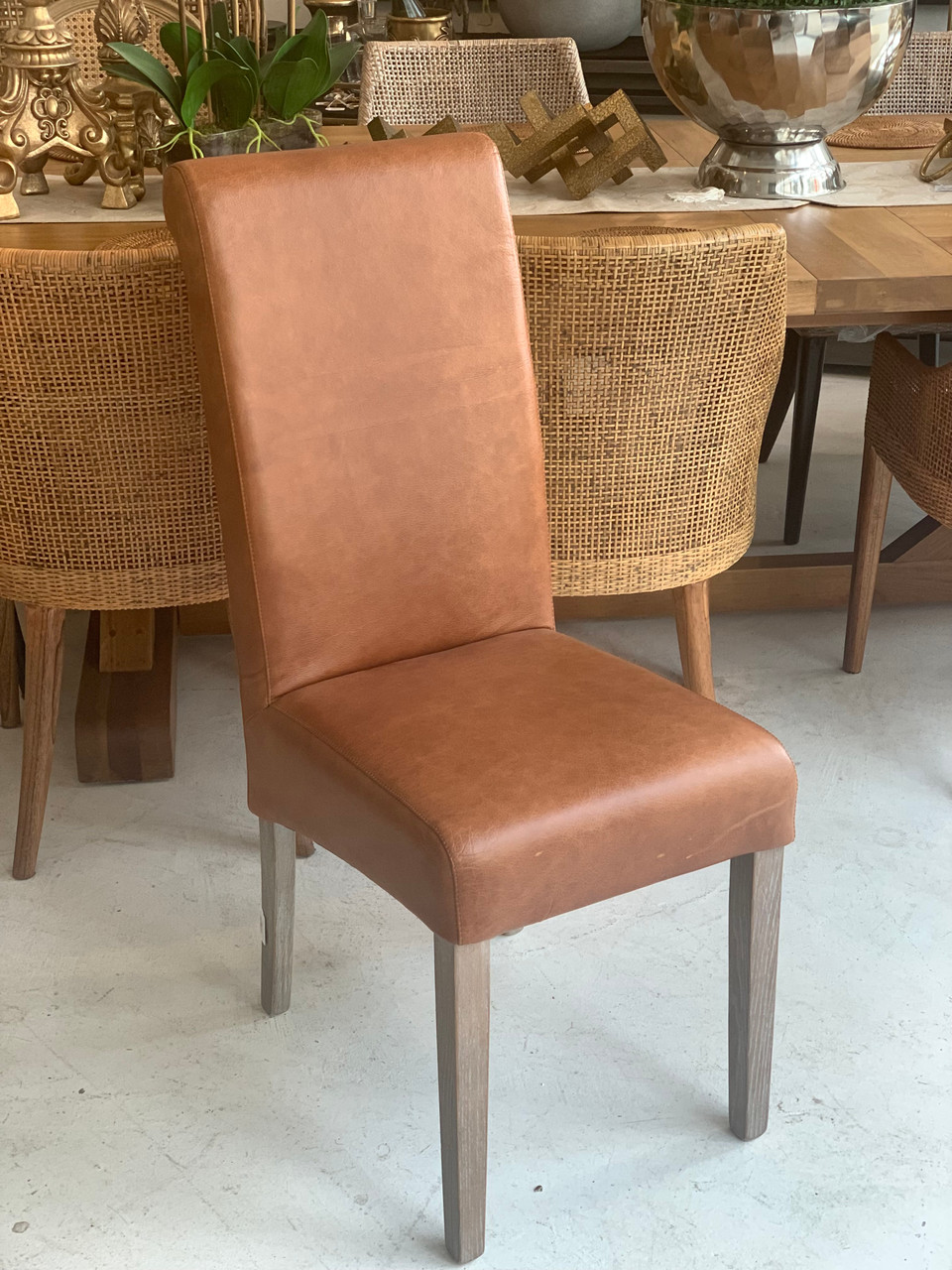 Hudson Leather Dining Chair Burnt Caramel French Provincial