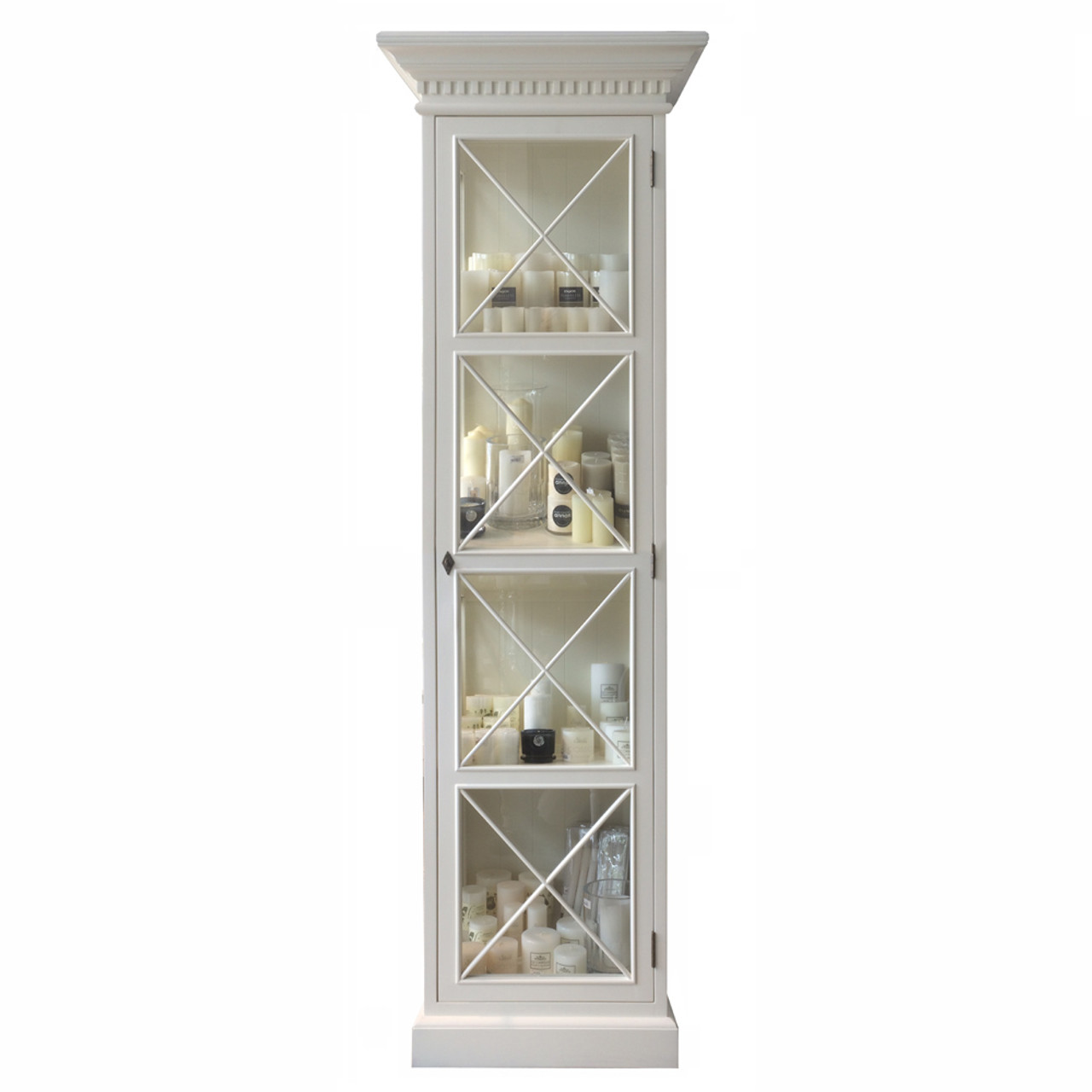 French Cross Display Cabinet 1 Door Antique White French