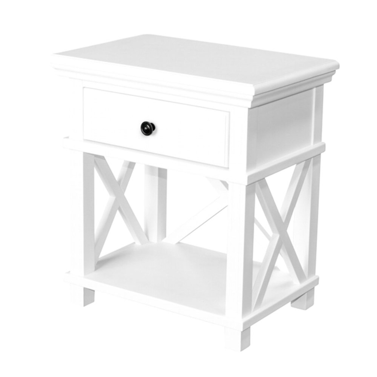Hamptons Cross Bedside Table 1 Drawer White Hamptons Style Sorrento