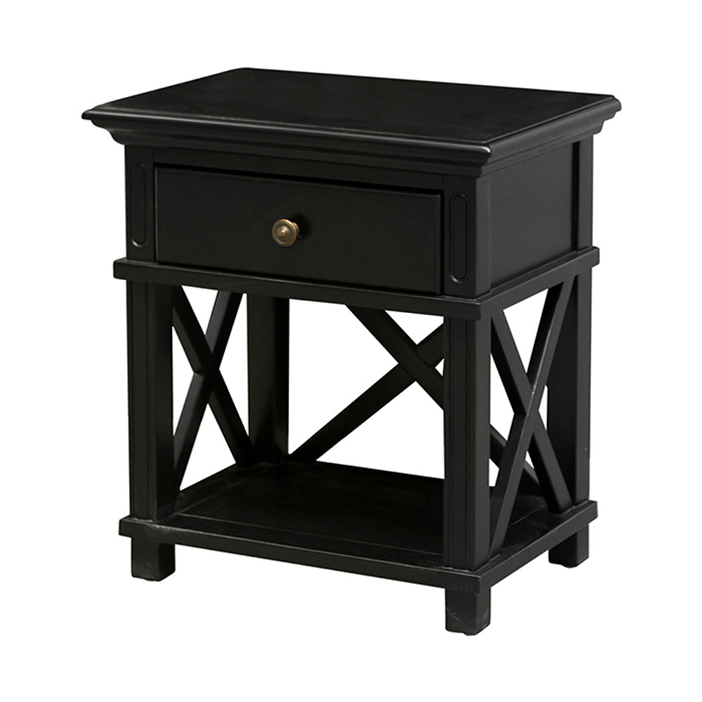 Hamptons Cross Bedside Table 1 Drawer Black Hamptons Style Sorrento