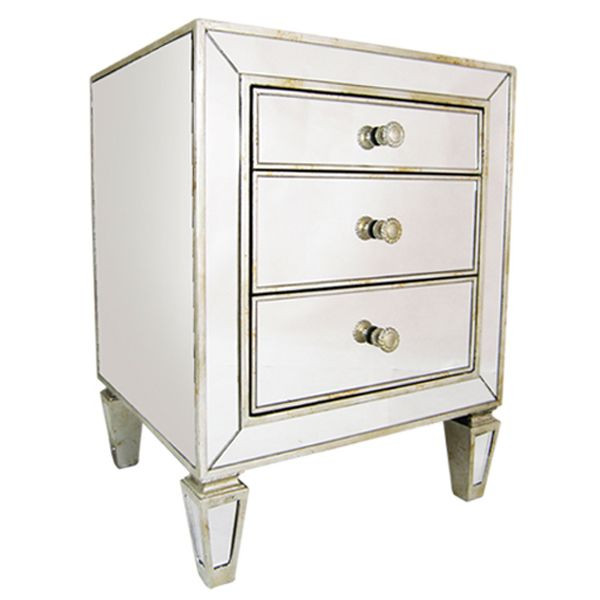 Art Deco Mirror 3 Drawer Bedside Mirrored Modern Furniture