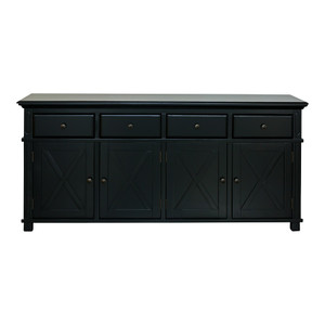 Hamptons Cross 4 Door Buffet Sideboard - Black - Size: 188(W) x 50(D) x 85(H)cm Hamptons Cross 4 Door Buffet Sideboard - Black - Size: 188(W) x 50(D) x 85(H)cm
