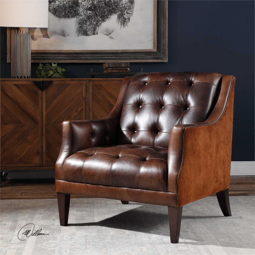 Perrette Leather Accent Chair - by Uttermost