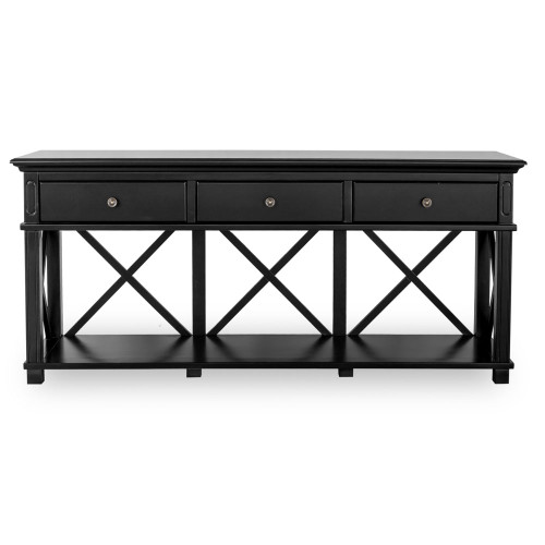 Hamptons Cross Sorrento Console Table 3 Drawer - Black