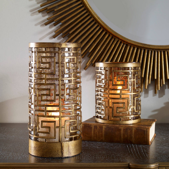 Ruhi Hurricane Candleholders - S/2 - Size: 27H x 13W x 13D (cm) - Mid-Century Modern style
