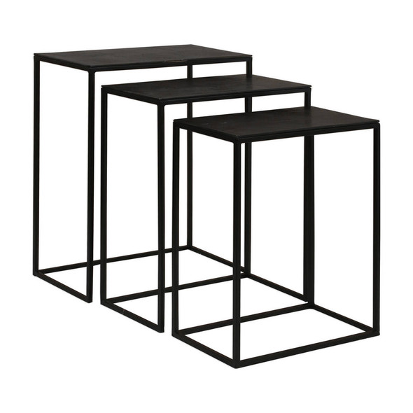 Coreene Iron Nesting Tables S/3 Mid-Century Modern style Accent Table Decor