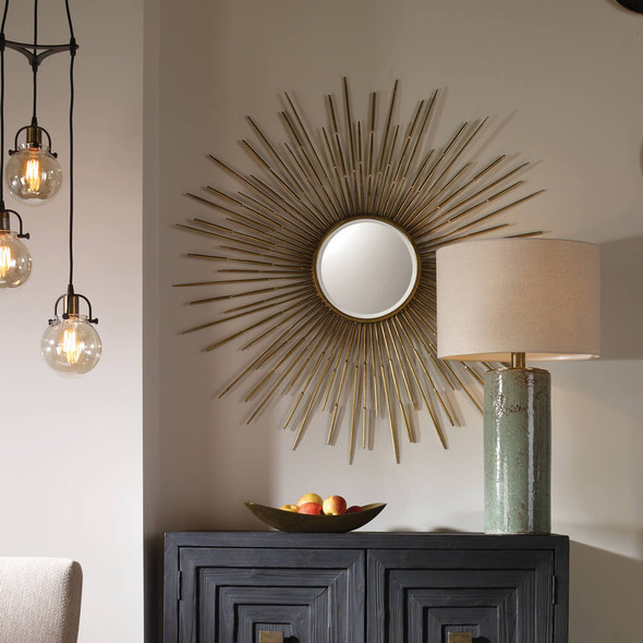 Golden Rays Starburst Mirror - Size: 119H x 119W x 3D (cm) - Mid-Century Modern style