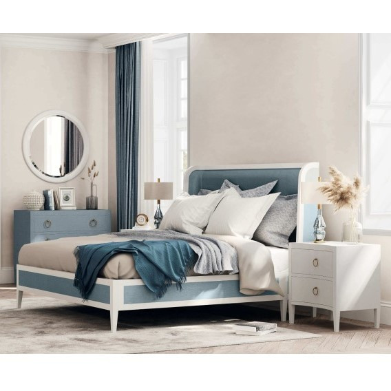 Mornington Upholstered & Linen Wrapped Bed Queen - Size: 142H x 162W x 216D (cm) - Art Deco style