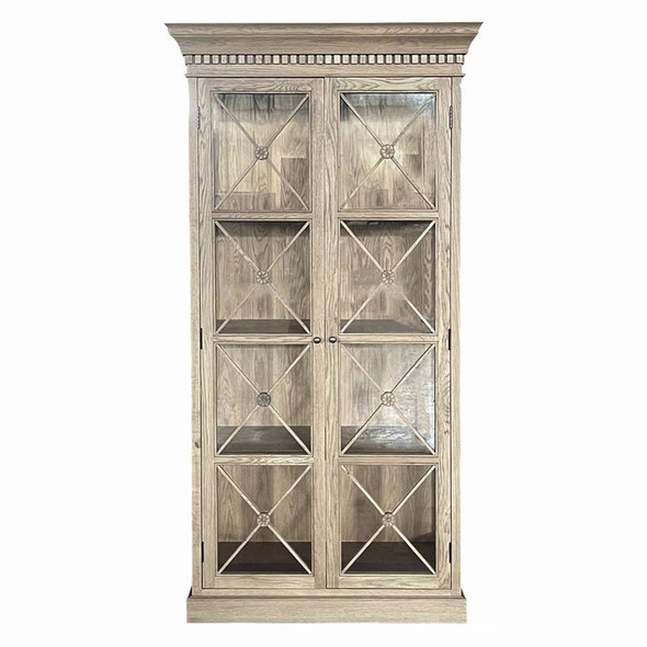 French Cross Display Cabinet 2 Door - Weathered Oak - Hamptons style