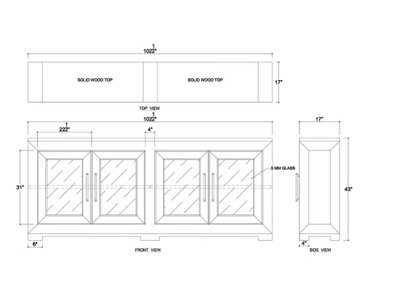 Fleet 4 Door Sideboard w/ Glass - Solid Timber Mid-Century Modern style Dining Room furniture