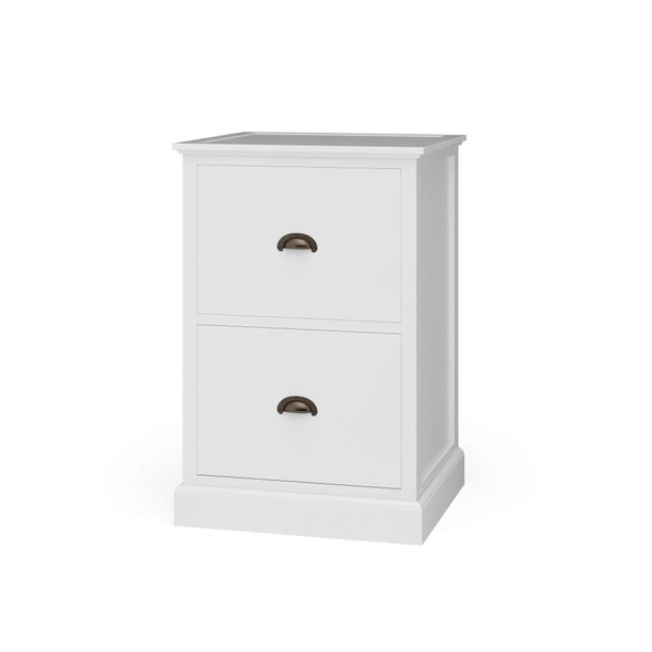 Emerson 2 Drawer Filing Cabinet - True White - Size: 75H x 50W x 46D (cm) - Hamptons style