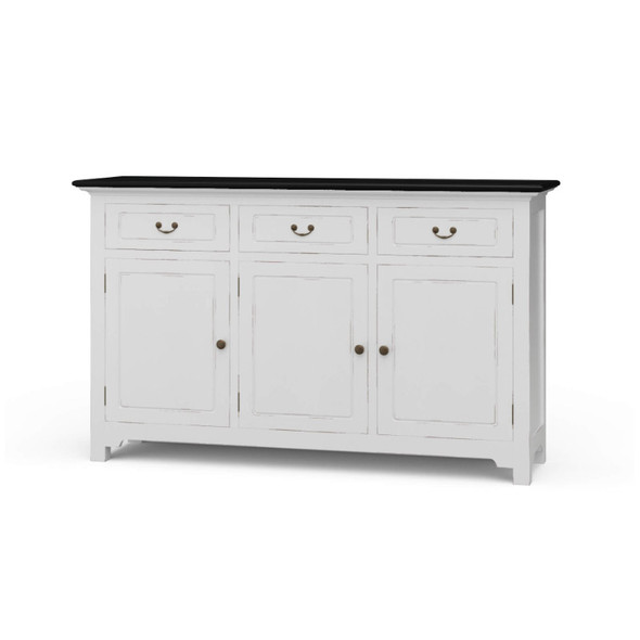 Aries Sideboard w/ 3 Doors - Architectural White Light Distressed / Espresso - Size: 150H x 42W x 90D (cm) - Craftsman style