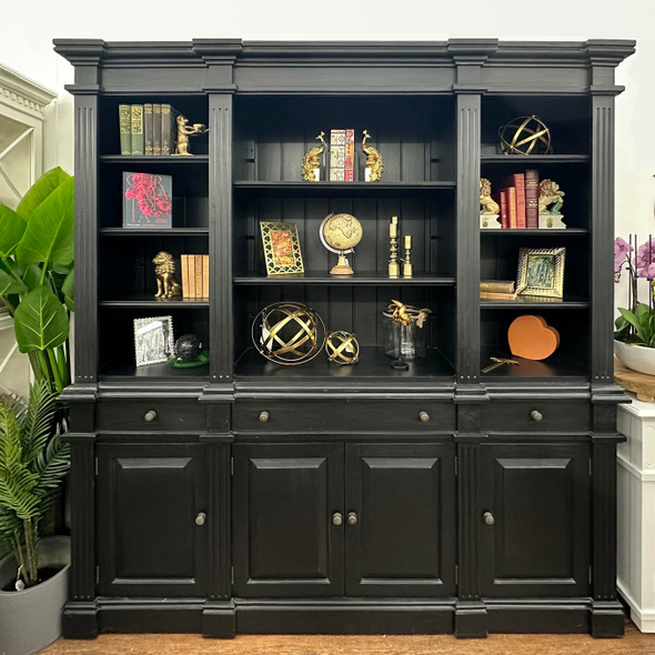Roosevelt Estate Bookcase - Black Light Distressed - Size: 221H x 200W x 49D (cm) - French Provincial style