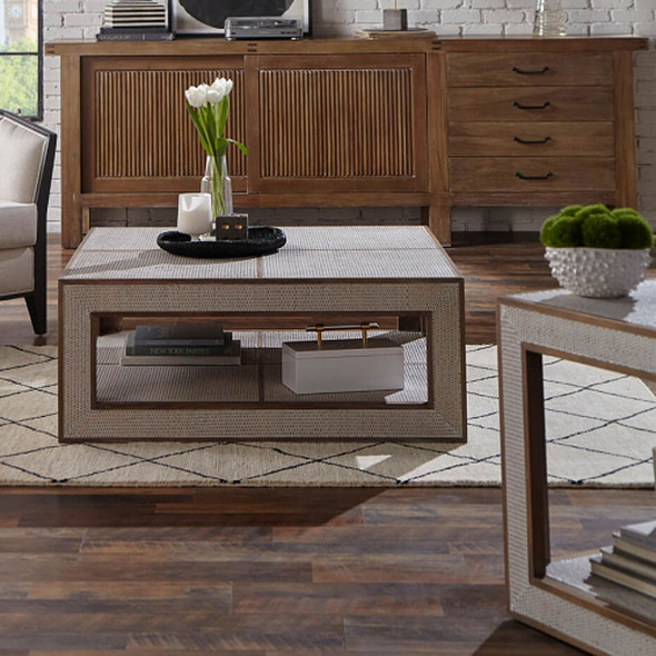 Finsbury Square Coffee Table - True White / Rattan White Wash - Solid Timber Mid-Century Modern style Living Room furniture