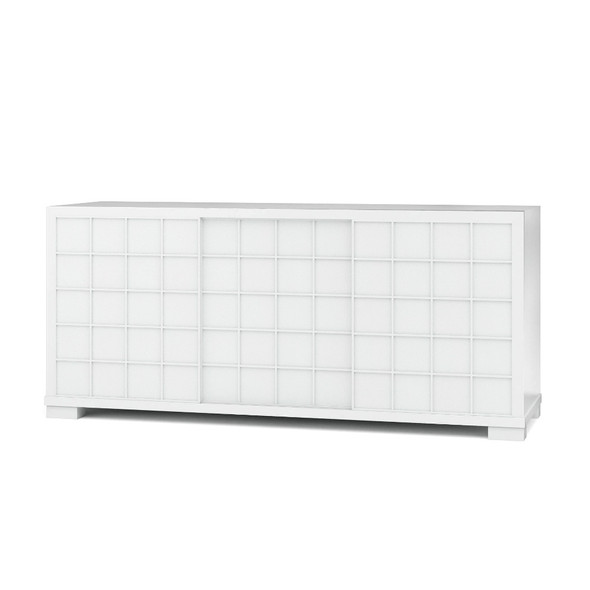 Strand Sliding Door Cabinet - True White - Size: 82H x 186W x 57D (cm) - Mid-Century Modern style
