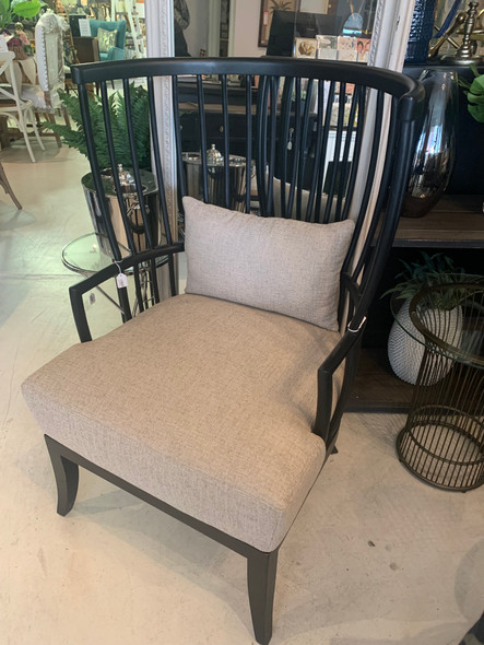 Winston Windsor Chair - Batavia Black / Sand Fabric - Solid Timber Mid-Century Modern style Living Room furniture