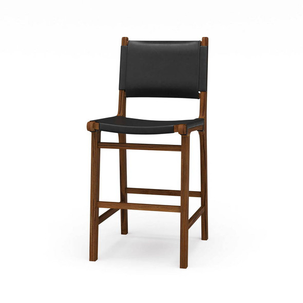 Logan Counter Stool w/ Leather - Teak - Size: 104H x 46W x 60D (cm) - Hamptons style