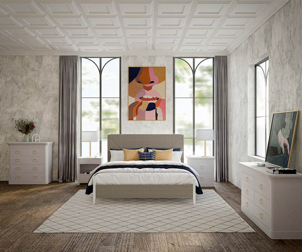Mornington Open Shelf Linen Wrapped Bedside - Solid Timber Art Deco style Bedroom furniture