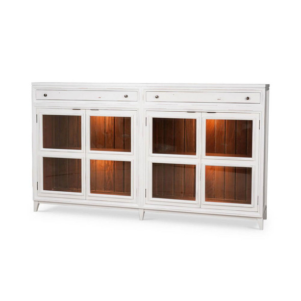 Paris Sideboard w/ 2 Drawers Glass Shelves w/ 2 LED - Size: 122H x 213W x 41D (cm) - Mid-Century Modern style