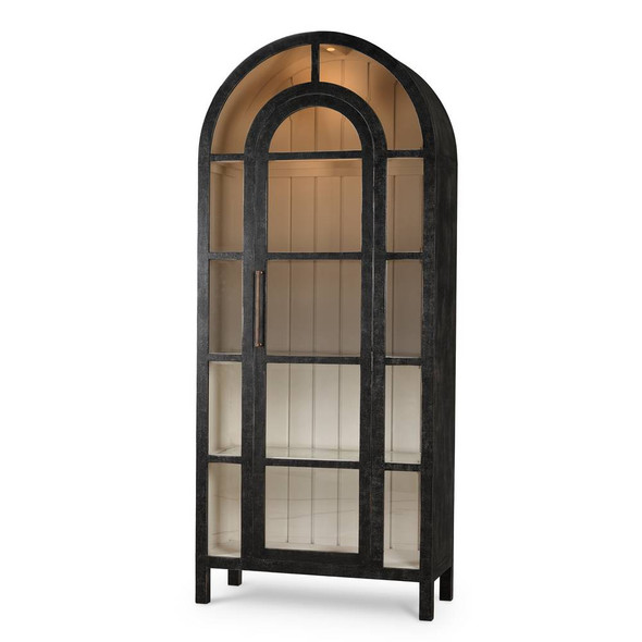 Vannes Display Cabinet w/ Glass Shelves and LED Lights - Size: 235H x 100W x 45D (cm) - Mid-Century Modern style