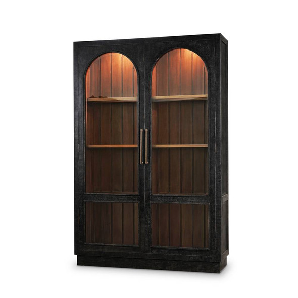 Vannes 2 Door Display Cabinet w/ Glass Shelves and LED lights - Size: 210H x 140W x 41D (cm) - Mid-Century Modern style