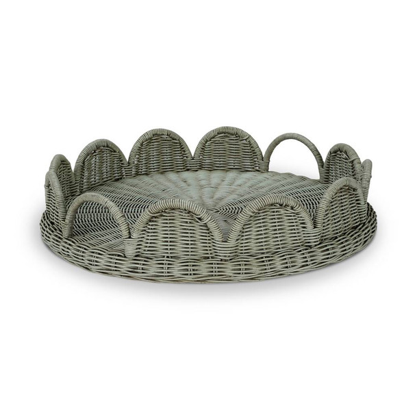 Newport Scalloped Round Rattan Tray - Solid Timber Coastal style  furniture