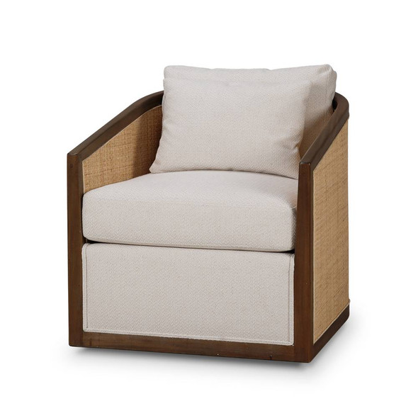 Willis Swivel Chair w/ Mahogany Frame & Rattan - Size: 86H x 76W x 86D (cm) - Mid-Century Modern style