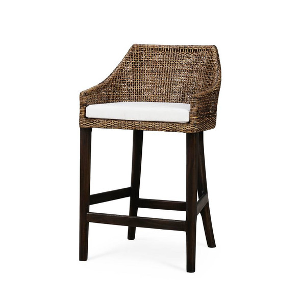 Savannah Rattan Counter Stool w/ Seat Cushion - Solid Timber Boho Chic style Kitchen furniture