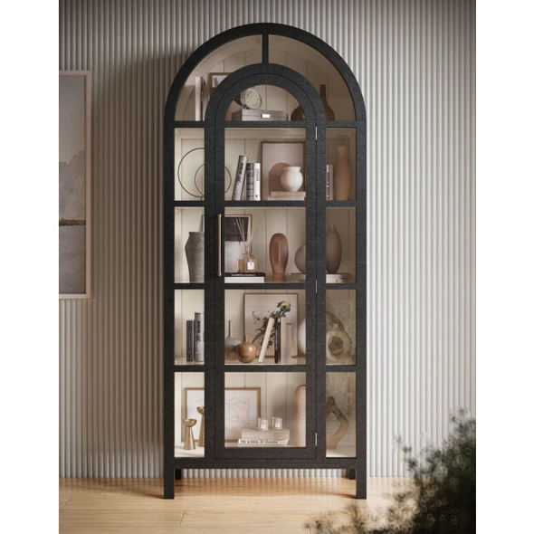 Vannes Display Cabinet w/ Glass Shelves - Size: 235H x 100W x 45D (cm) - Mid-Century Modern style