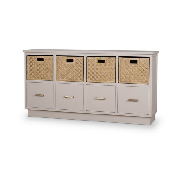 Dakota Storage Unit w/ Drawers & Rattan Baskets - Size: 88H x 173W x 39D (cm) - Craftsman style