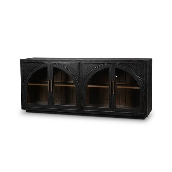 Vannes 4 Door Sideboard w/ Glass Shelves - Size: 84H x 198W x 46D (cm) - Mid-Century Modern style