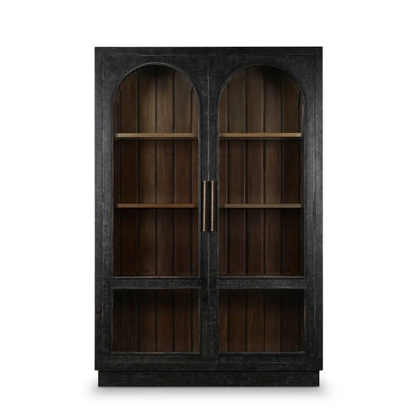 Vannes 2 Door Display Cabinet w/ Glass Shelves - Solid Timber Mid-Century Modern style Dining Room furniture