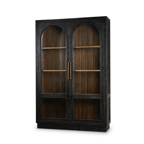 Vannes 2 Door Display Cabinet w/ Glass Shelves - Size: 210H x 140W x 41D (cm) - Mid-Century Modern style