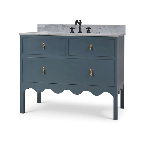 Chloe Scalloped Single Vanity w/ Sink & Marble Top - Solid Timber Boho Chic style Bathroom & Laundry furniture