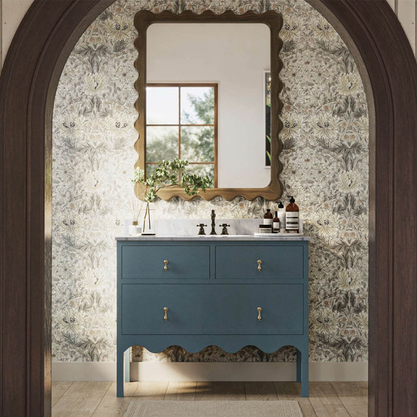 Chloe Scalloped Single Vanity w/ Sink & Marble Top - Size: 102H x 112W x 60D (cm) (Tapware not included)