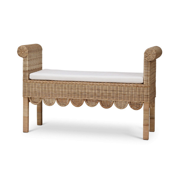Newport Scalloped Rattan Bench - Size: 76H x 122W x 41D (cm) - Coastal style