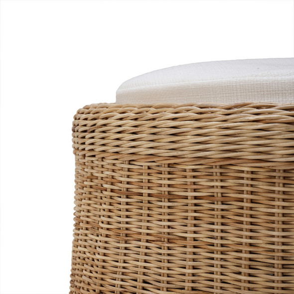 Newport Scalloped Rattan Round Small Ottoman w/ Cushion - Solid Timber Coastal style Living Room furniture