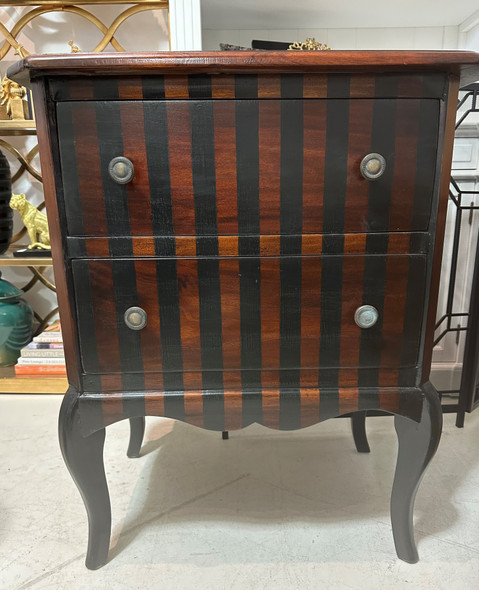Toile Two Drawer Chest - Aged Honey Mahogany / Black Light Distressed - Size: 80H x 66W x 41D (cm) - French Provincial style
