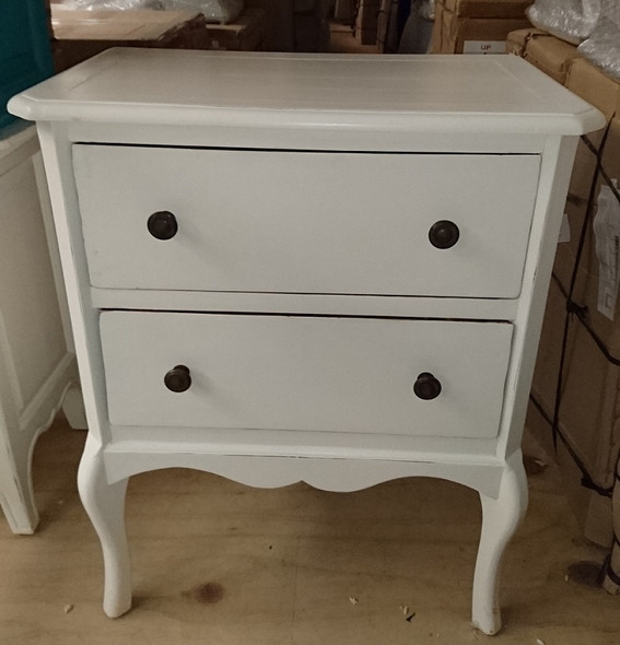 Toile Two Drawer Chest - White Light Distressed - Size: 80H x 66W x 41D (cm) - French Provincial style