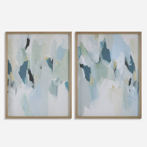 Seabreeze Abstract Framed Canvas Prints Set/2 Coastal style Print Decor