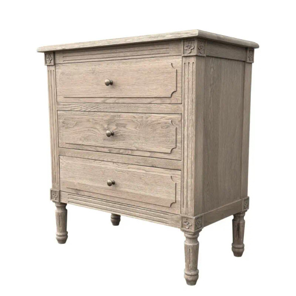 Versailles Bedside Table w/ Button Handles - Weathered Oak Bedroom Furniture - HL132-1-105